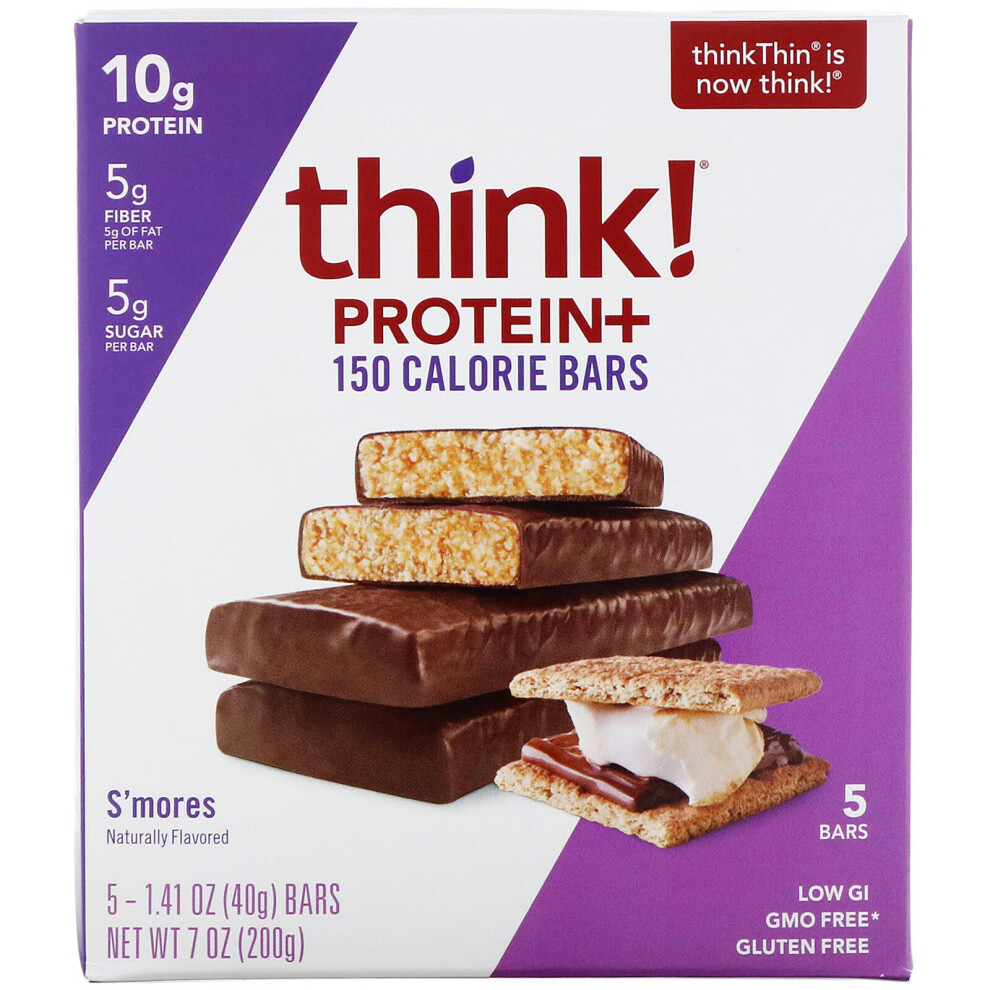 Think ! , Protein+ 150 Calorie Bars, Smore's, 5 Bars, 1.41 Oz (40 G) Each