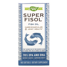 Nature's Way Super Fisol Fiskolja, Enteric Coated, Stödjer Hjärta och Ledhälsa*, Mega Potens Omega-3s, 180 Kapslar