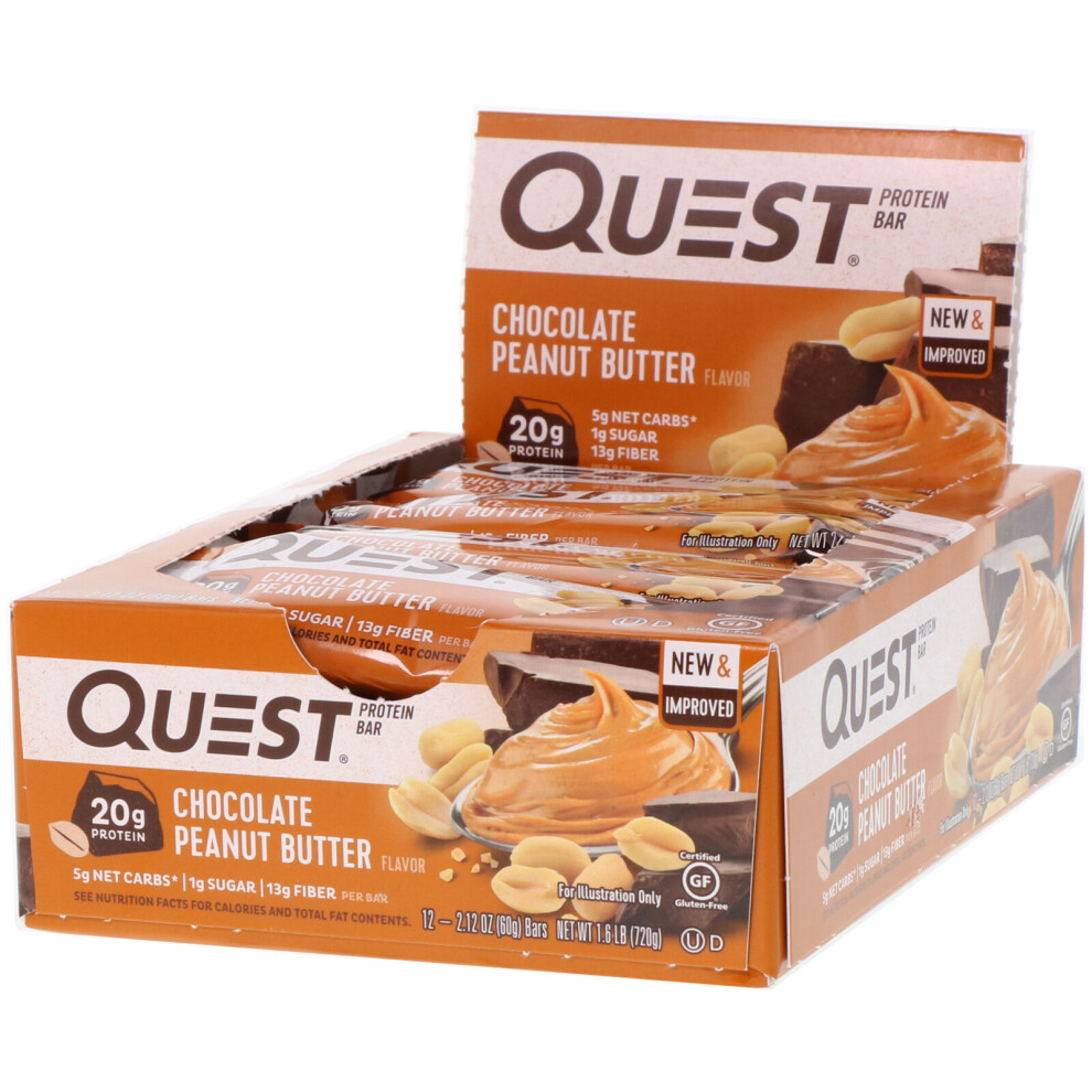 Quest Nutrition , Protein Bar, Chocolate Peanut Butter, 12 Bars, 2.12 Oz (60 G) Each