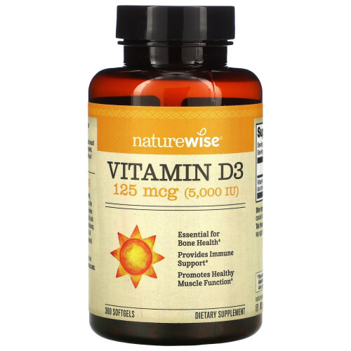 NatureWise, Vitamin D3, 125 mcg (5.000 IE), 360 Softgels