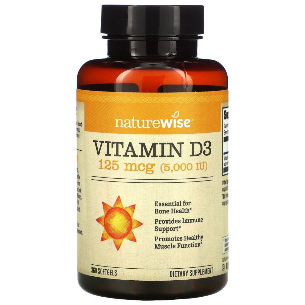 NatureWise, Vitamin D3, 125 Mcg (5,000 IU), 360 Softgels