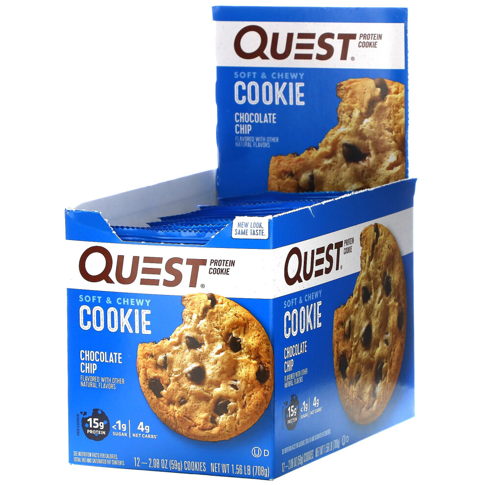 Quest Nutrition , Protein Cookie, Chocolate Chip, 12 Pack, 2.08 Oz (59 G) Each