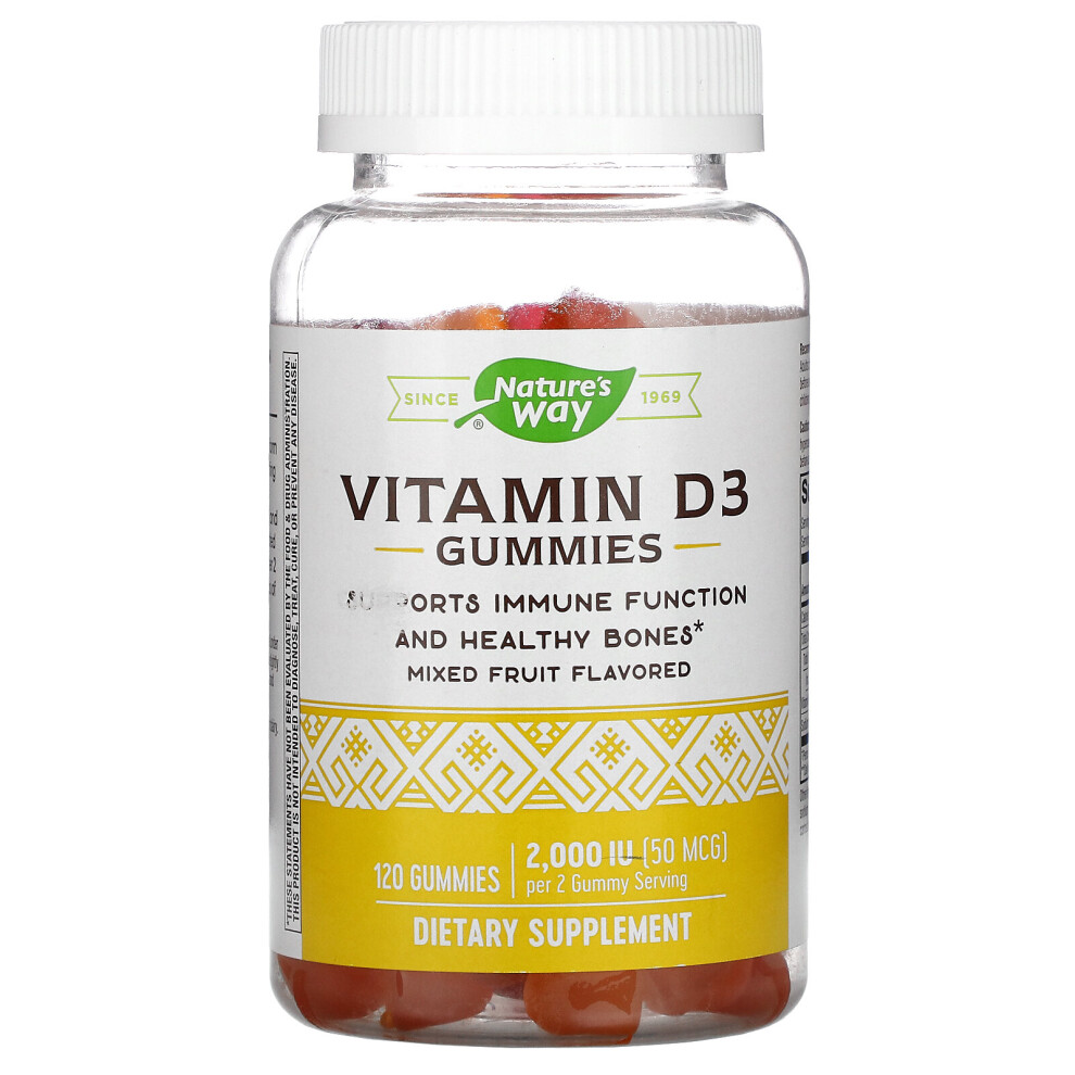 Nature's Way , Vitamin D3 Gummies, Mixed Fruit, 50 Mcg (2,000 Iu), 120 Gummies