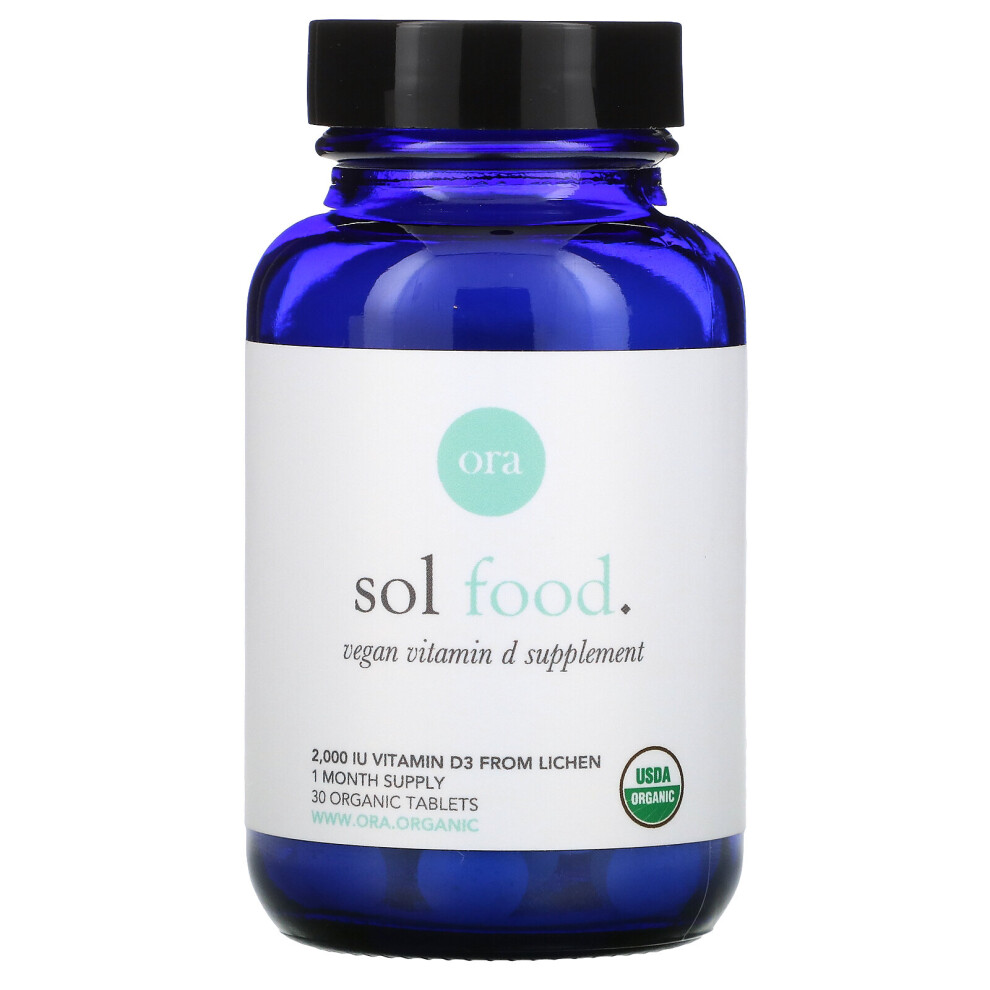 Ora , Sol Food, Vegan Vitamin D3 Supplement, 2,000 Iu, 30 Organic Tablets