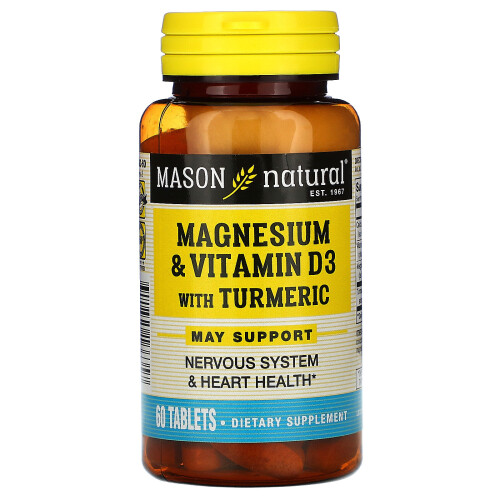 Mason Natural, Magnésium et Vitamine D3 avec Curcuma, 60 Comprimés