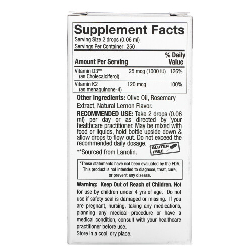 Nature's Answer, Vitamine D3 & K2, 0,5 fl oz (15 ml) 1