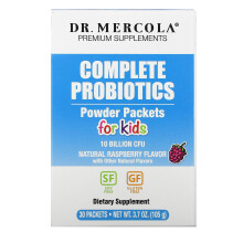 Dr. Mercola, Sachets de Poudre Probiotique Complète pour Enfants, Framboise Naturelle, 10 Milliards d'UFC, 30 Sachets, 0,12 oz (3,5 g) Chacun