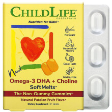 ChildLife Essentials, Essentials, Omega-3 DHA + Cholin, SoftChew Gummis, Passionsfrucht, 27 Tabletten