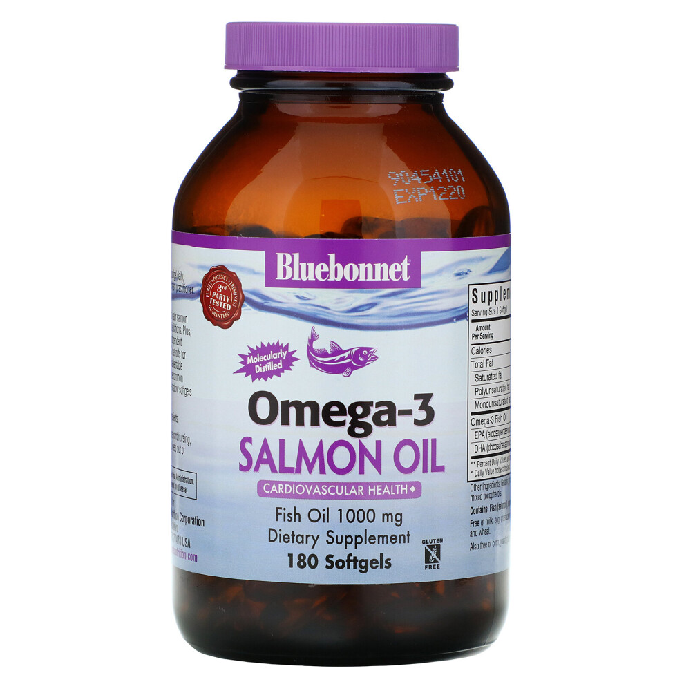 Bluebonnet Nutrition Salmon Natural Omega-3 Oil, 1,000 Mg, 180 Softgels