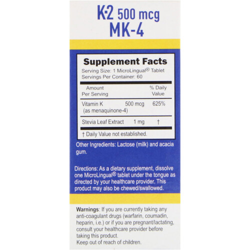 Superior Source, Vitamine K-2, 500 mcg, 60 Comprimés MicroLingual à Dissolution Instantanée 1