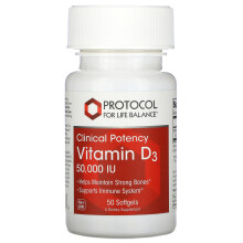 Protocol for Life Balance, Klinische Potenz, Vitamin D3, 50.000 IE, 50 Weichkapseln