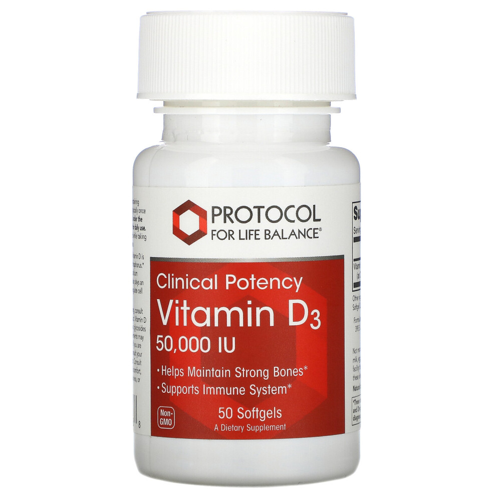 Protocol For Life Balance , Vitamin D3, Clinical Potency, 50,000 Iu, 50 Softgels