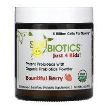 Sunbiotics, Enfants ! Flore Plus Douce, Poudre Probiotique et Prébiotique, Baies, 5 Milliards, 2 oz (56 g)