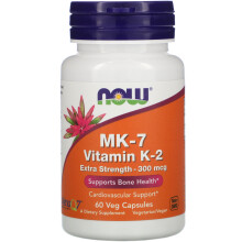 MK-7 Vitamine K-2, extra forte 300 mcg 60 gélules végétales Now Foods