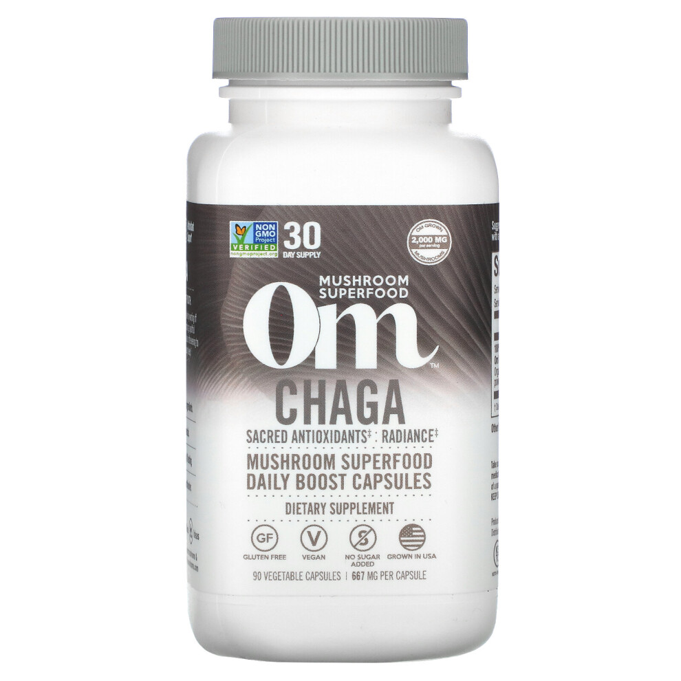 Om Mushrooms , Chaga, 667 Mg, 90 Vegetable Capsules
