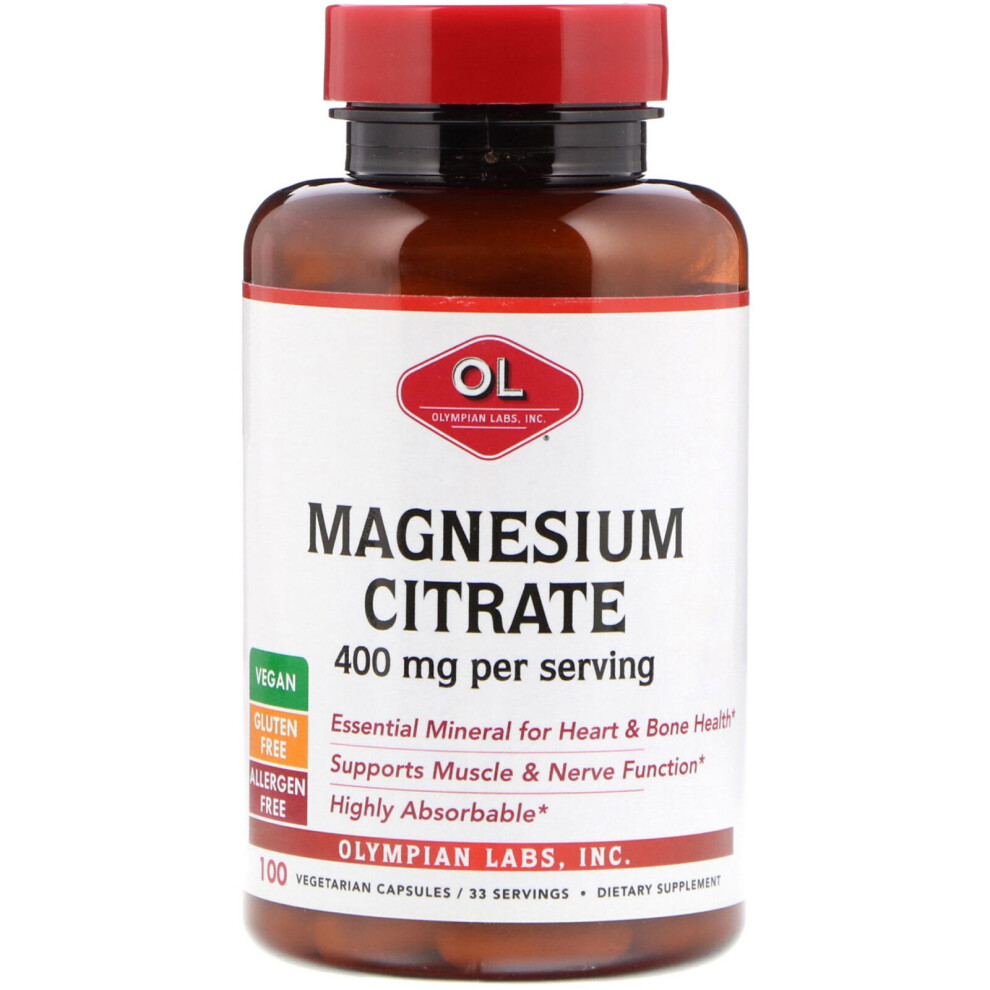 Olympian Labs Inc. Olympian Labs, Magnesium Citrate, 400 Mg, 100 Vegetarian Capsules