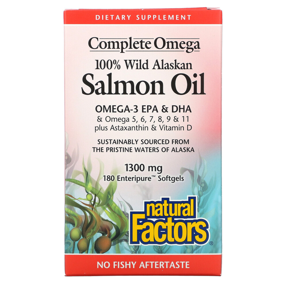 Natural Factors Salmon 100% Wild Alaskan Oil, 1300 Mg 180 Enteripure Softgels
