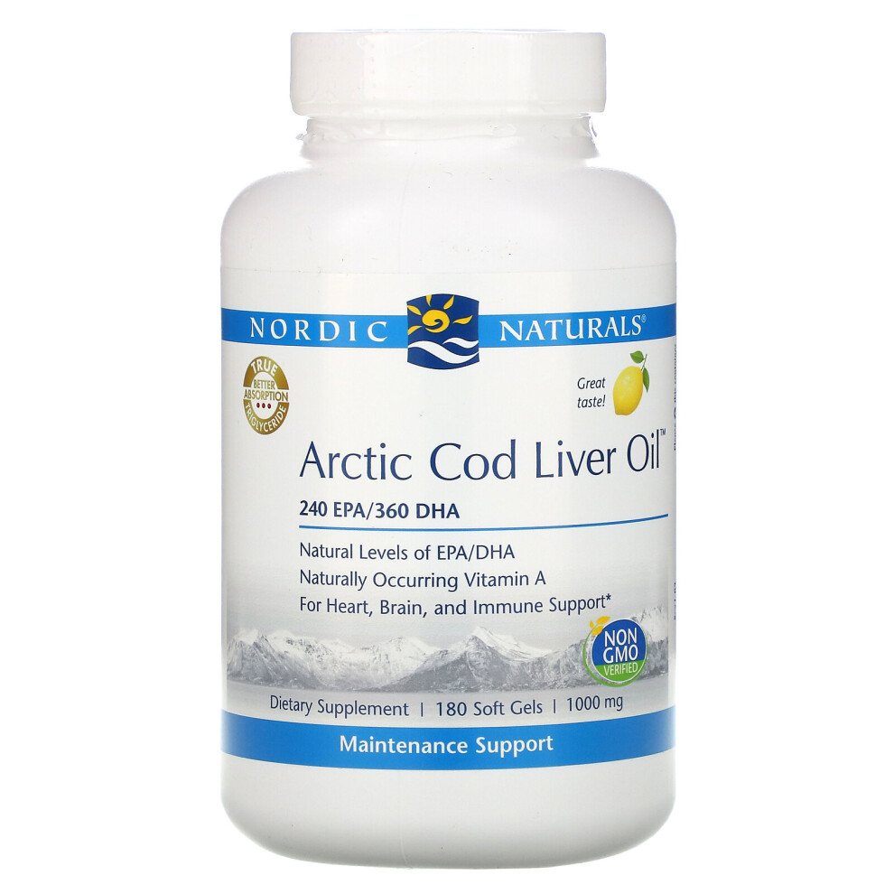 Nordic Naturals , Arctic Cod Liver Oil, Lemon, 1,000 Mg, 180 Softgels
