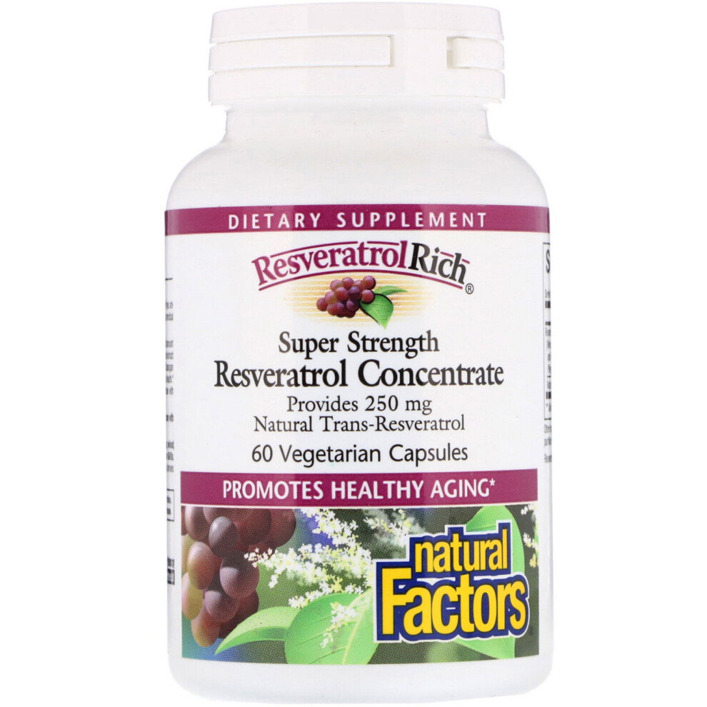 Natural Factors , Resveratrolrich, Super Strength, Resveratrol Concentrate, 60 Vegetarian Capsules