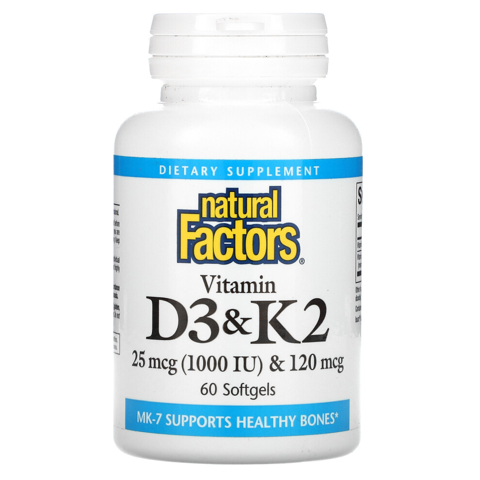 Natural Factors , Vitamin D3 & K2, 60 Softgels