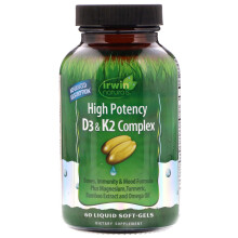 Irwin Naturals, Méga D3 & K2 Haute Puissance + Extrait de Curcuma, 60 Softgels Liquides