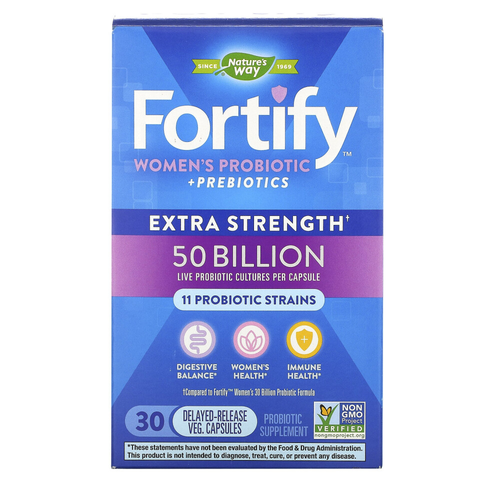 Nature's Way , Fortify Women's Probiotic + Prebiotics, Extra Strength, 50 Billion, 30 Delayed-Release Veg. Capsules