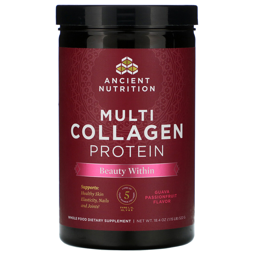 Dr. Axe / Ancient Nutrition , Multi Collagen Protein, Beauty Within, Guava Passionfruit, 1.15 Lb (522 G)