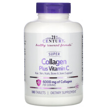 21st Century, Super Collagène Plus Vitamine C, 6 000 mg, 180 Comprimés (1 000 mg par Comprimé)