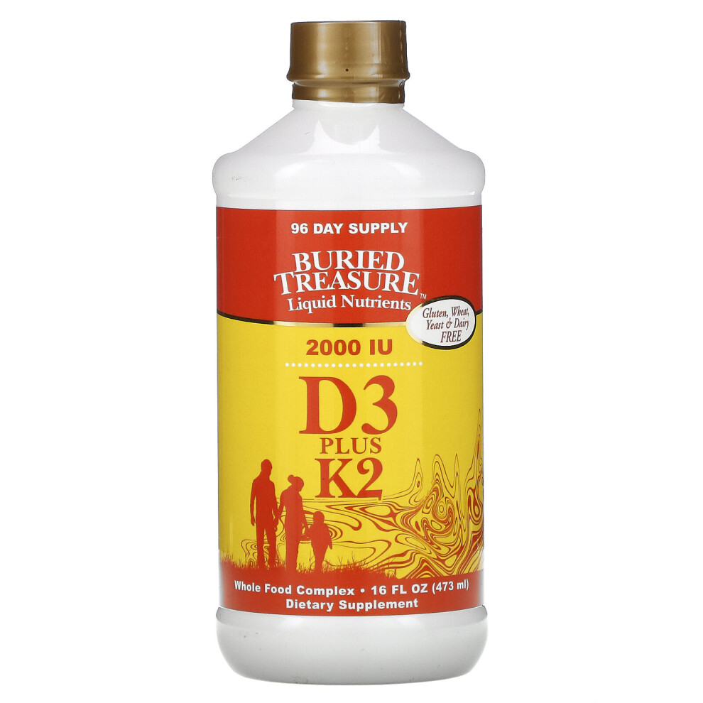 Buried Treasure , Liquid Nutrients, D3 Plus K2, 2,000 Iu, 16 Fl Oz (473 Ml)