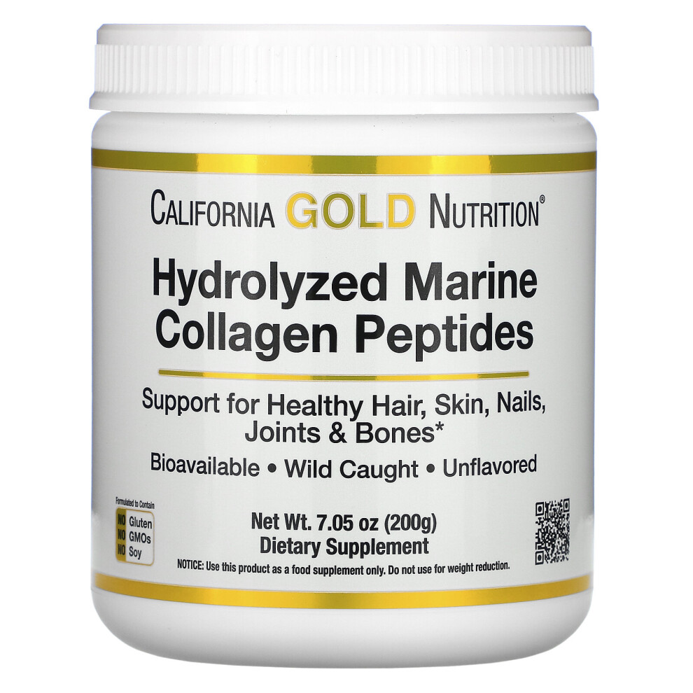 California Gold Nutrition Gold California Nutrition, Hydrolyzed Marine Collagen Peptides, Unflavored, 7.05 Oz (200 G)