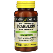 Mason Natural, Canneberge avec Probiotique, Hautement Concentrée, 60 Comprimés