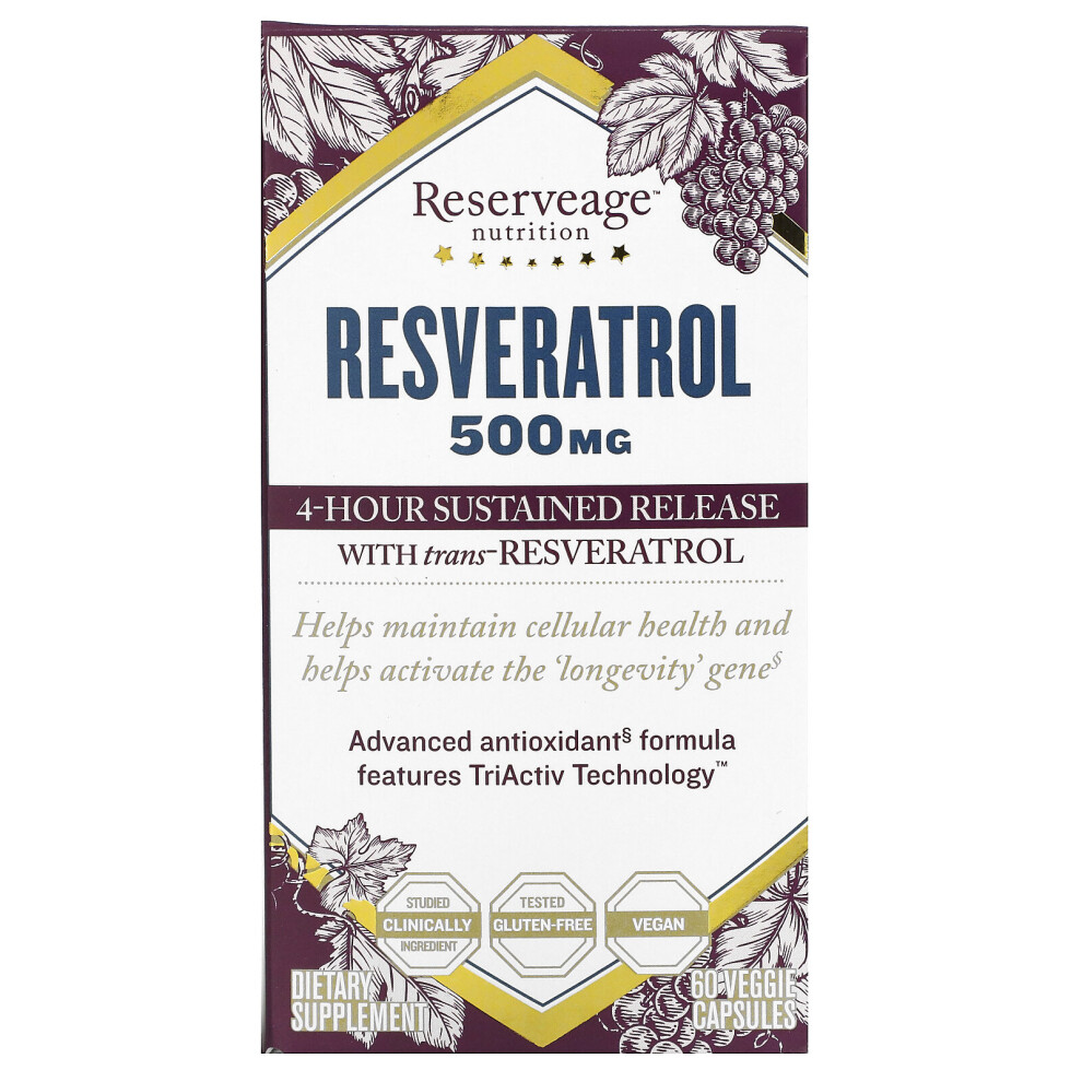 Reserveage Nutrition , Resveratrol, 500 Mg, 60 Veggie Capsules
