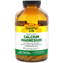Country Life, Target-Mins, Calcium Magnésium avec Complexe de Vitamine D, 360 Capsules Végétaliennes