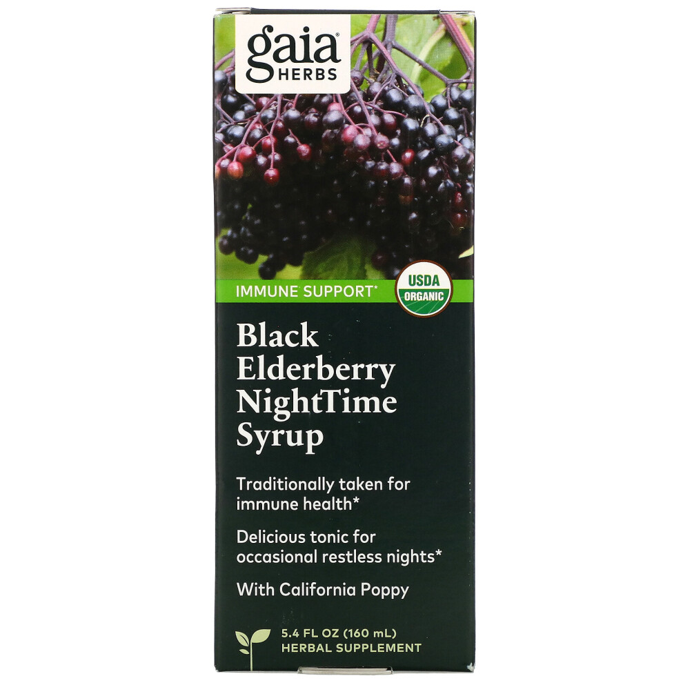 Gaia Herbs Black Elderberry Nighttime Syrup, 5.4 Fl Oz (160 Ml)