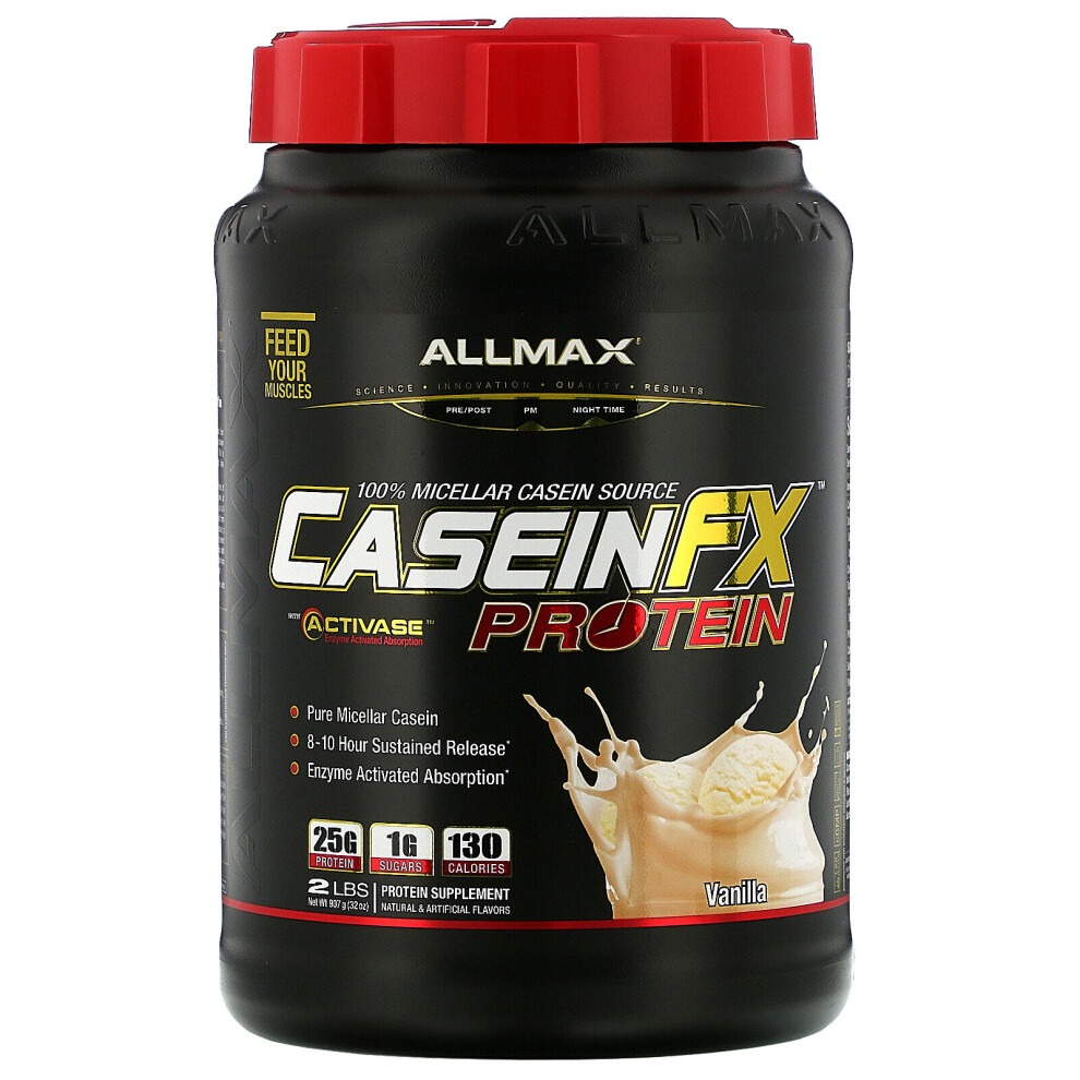 Allmax Nutrition , Caseinfx, 100% Casein Micellar Protein, Vanilla, 2 Lbs. (907 G)