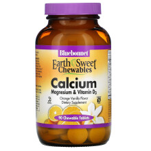 Bluebonnet Nutrition, EarthSweet à Croquer, Calcium, Magnésium & Vitamine D3, Orange Vanille, 90 comprimés à croquer