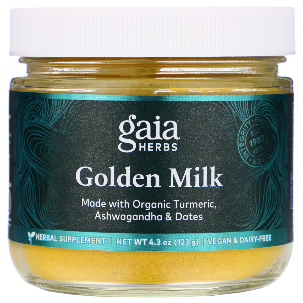 Gaia Herbs Golden Milk With Organic Turmeric, Ashwagandha & Dates - Vegan, Gluten-Free & Dairy-Free Herbal Supplement (4.3 Oz / 123 G)