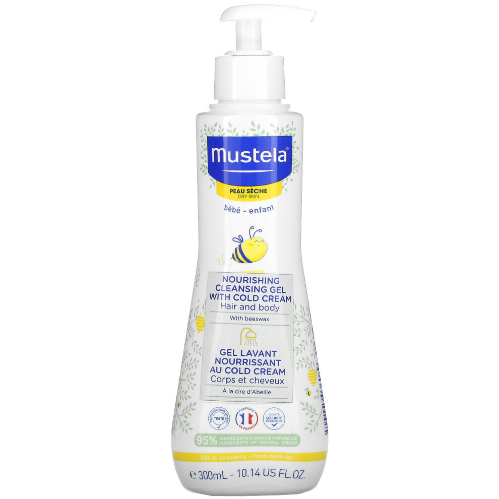 Mustela , Baby, Nourishing Cleansing Hair And Body Gel With Cold Cream, For Dry Skin, 10.14 Fl Oz (300 Ml)