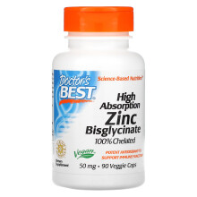 Doctor's Best, Hoch Bioverfügbares Zinkbisglycinat, 100% Chelatiert, 50 mg, 90 Veggie-Kapseln