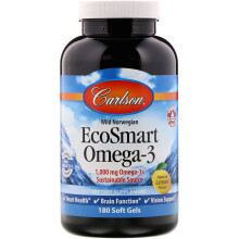 Carlson, EcoSmart Omega-3, Natürliche Zitrone, 1.000 mg, 180 Weichkapseln (500 mg pro Weichkapsel)