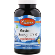 Carlson, Wildes norwegisches, Maximum Omega 2000, Natürliches Zitronenaroma, 2.000 mg, 180 Weichkapseln (1.000 mg pro Weichkapsel)