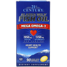 21st Century, Alaska Wildfischöl, Mega Omega 3, 90 magensaftresistente Weichkapseln