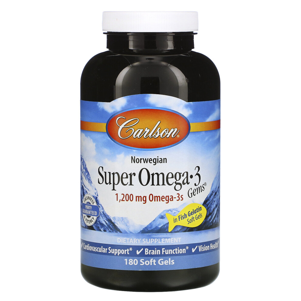 Carlson Labs , Norwegian, Super Omega-3 Gems, 1,200 Mg, 180 Soft Gels