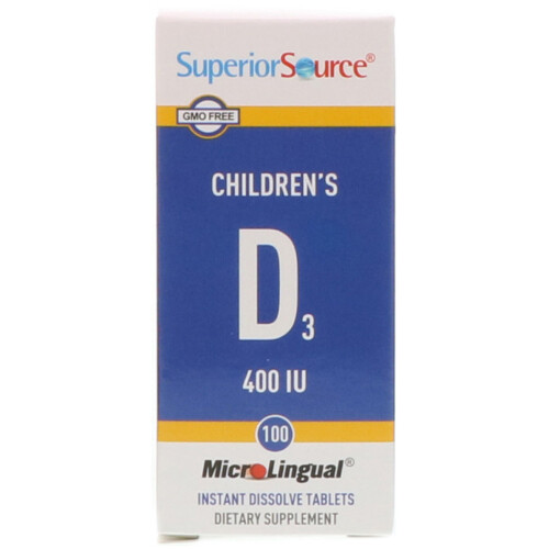 Superior Source, D3 Enfants, 10 mcg (400 UI), 100 Comprimés MicroLinguaux à Dissolution Instantanée