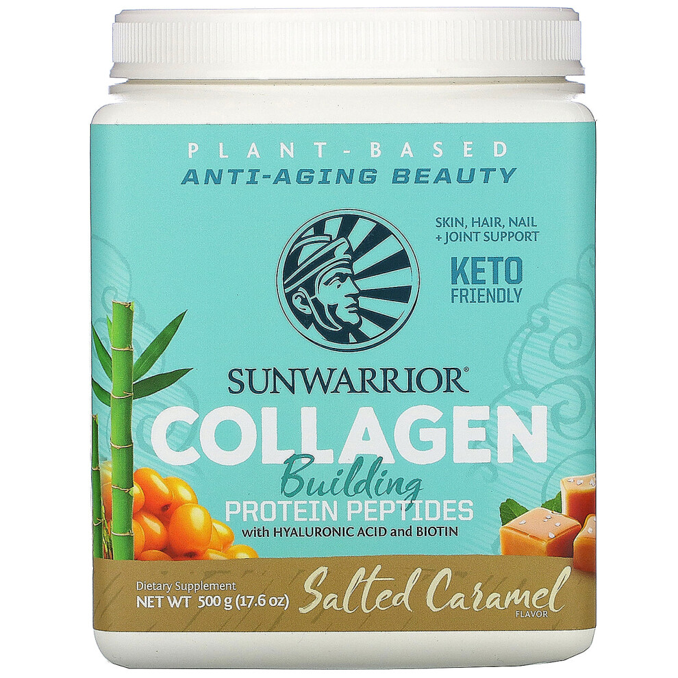 Sunwarrior , Collagen Building Protein Peptides With Hyaluronic Acid And Biotin, Salted Caramel, 17.6 Oz (500 G)