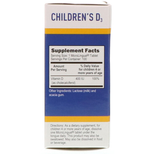Superior Source, D3 Enfants, 10 mcg (400 UI), 100 Comprimés MicroLinguaux à Dissolution Instantanée 1