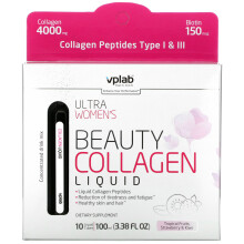 Vplab, Ultra Frauen Beauty Kollagen Flüssigkeit, Tropische Früchte, Erdbeere & Kiwi, 4.000 mg, 10 Flüssigkeits-Tuben, 3,38 fl oz (100 ml)