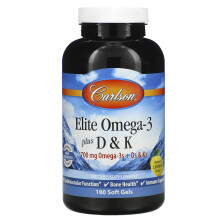 Carlson, Elite Omega-3 Plus D & K, Natürlicher Zitronengeschmack, 180 Weichkapseln