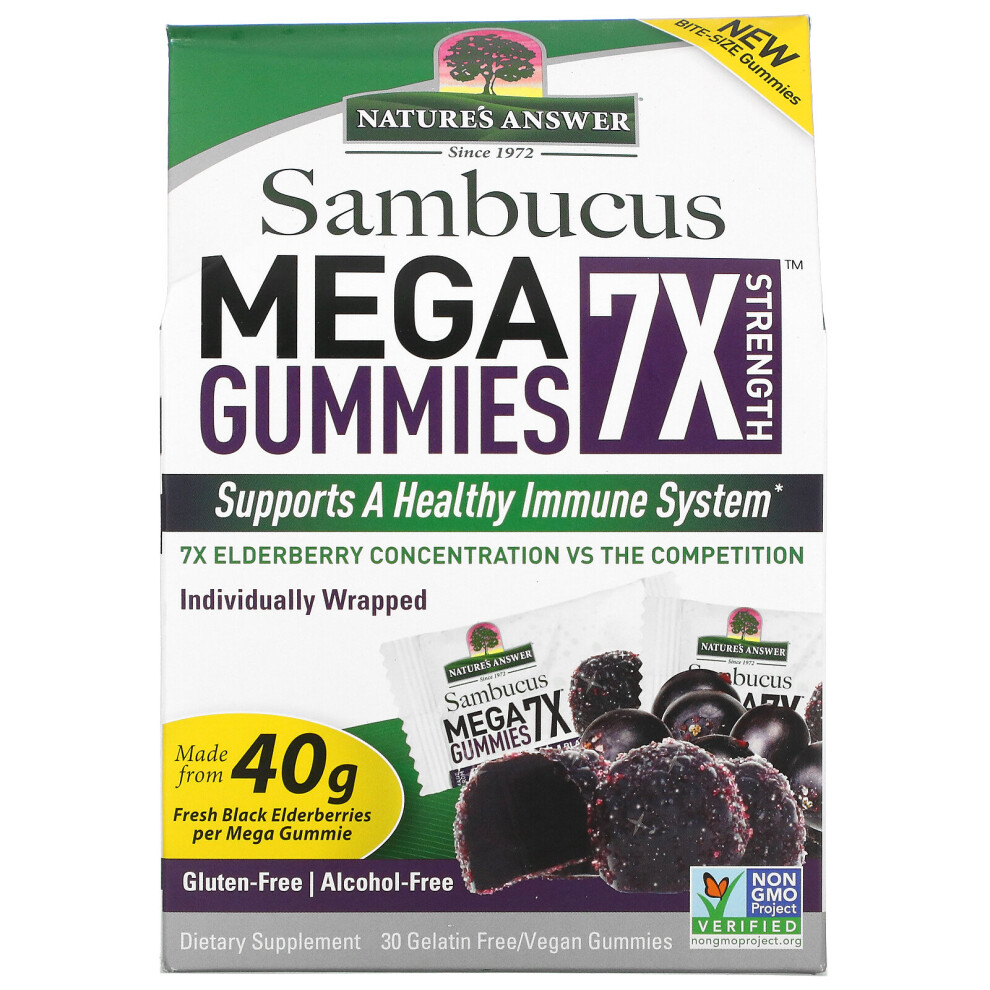 Nature's Answer Black Sambucus Mega Gummies 7X Strength, Elderberry, 30 Gelatin Free/Vegan Gummies