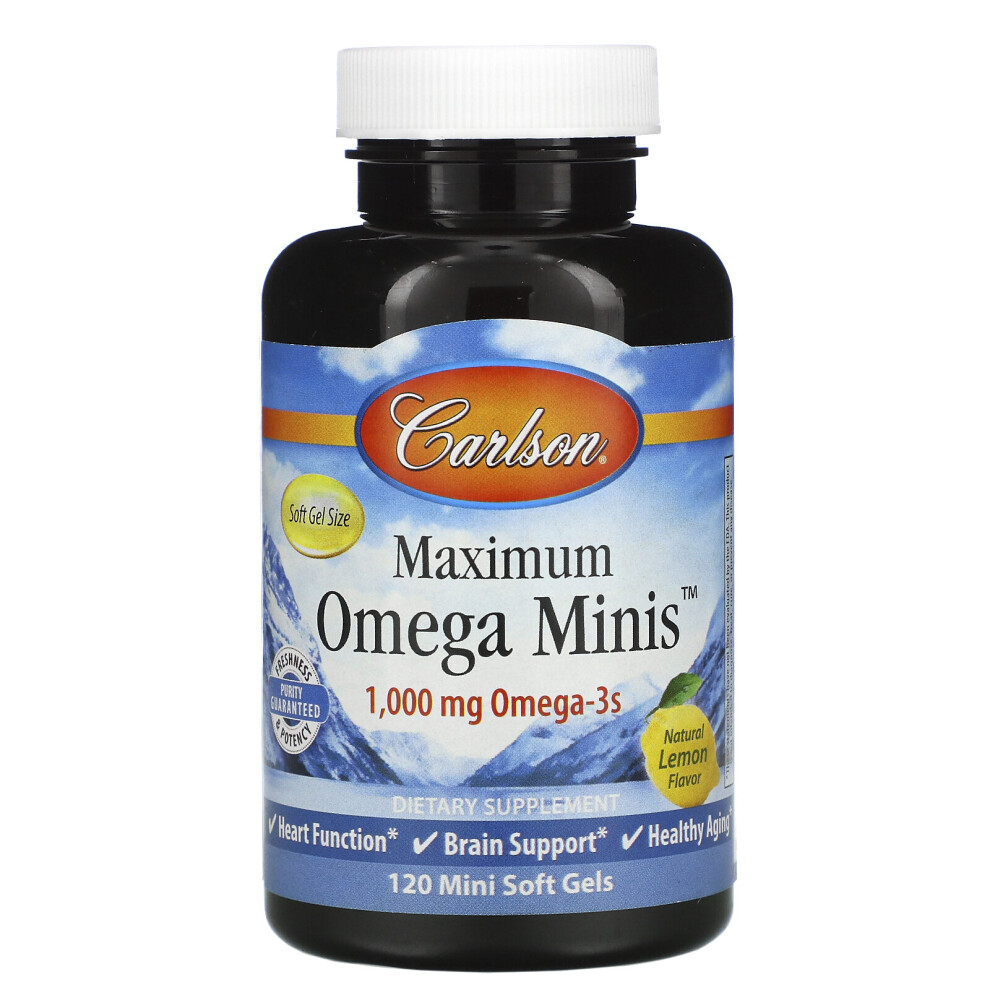 Carlson Labs , Maximum Omega Minis, Natural Lemon Flavor, 1,000 Mg, 120 Mini Softgels